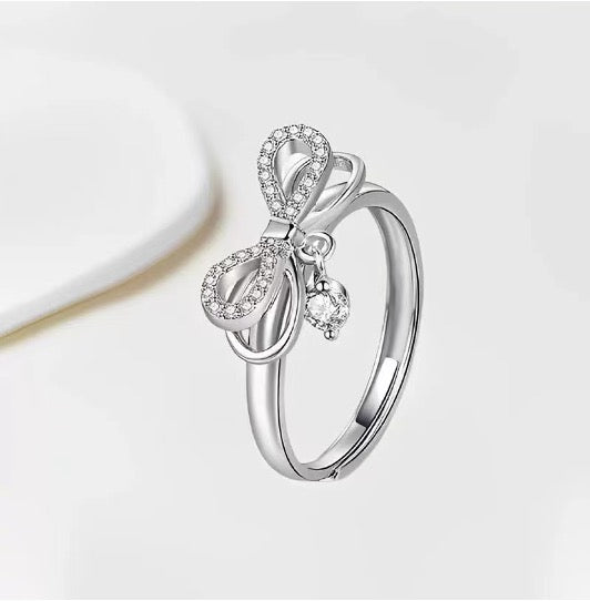 Silver Bow with Dangly Charm Ring