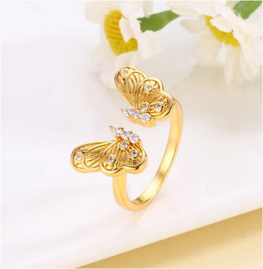 Large Open Gold Adjustable Butterfly Ring