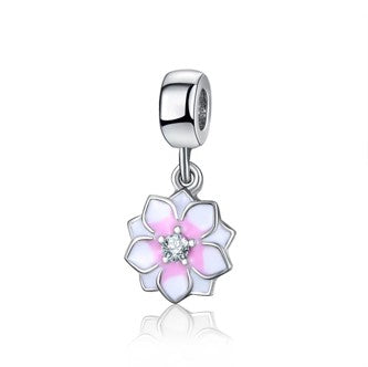 Enamel Lotus Flower Charm Silver