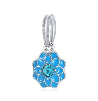 Silver Blue Enamel Flower Charm