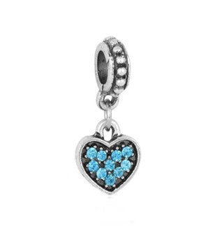 Blue Diamante Heart Silver  Charm
