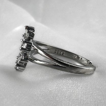 Adjustable Silver Clear Flower Ring