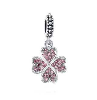 Dangly Pink Four Leaf Clover Charm