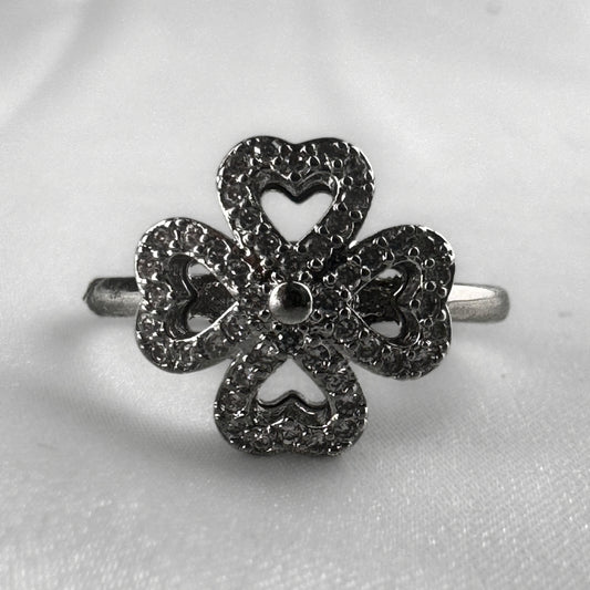 4 Leaf Clover Silver Adjustable Ring
