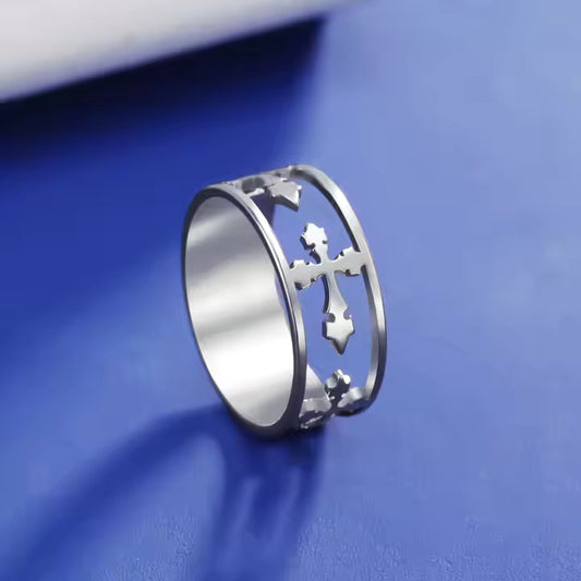 Silver Stainless Steel Cross Celtic Ring