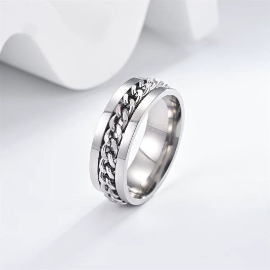 Stainless Steel Silver Chain Spinner Ring
