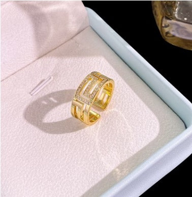 Gold Diamanté Chunky Cut Out Ring