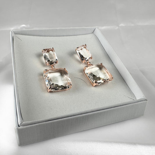 Rose Gold Square Glass Earrings