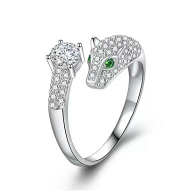 Silver Diamanté Clear Panther Ring