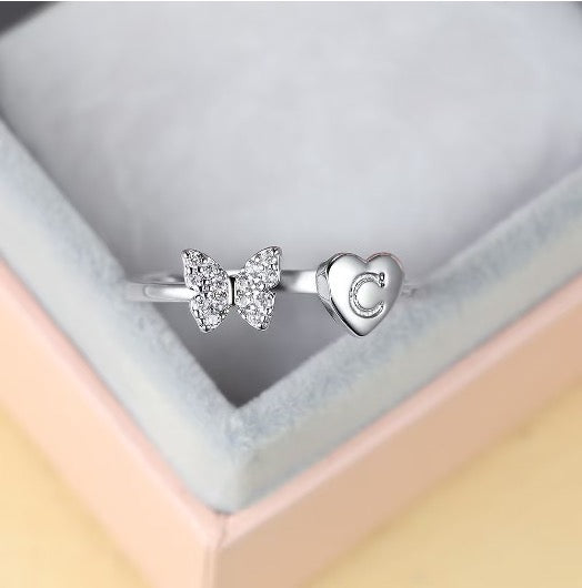 Silver Adjustable Butterfly Letter C Ring
