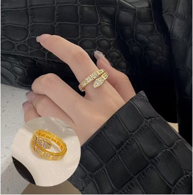 Gold Diamanté Cluster Snake Ring