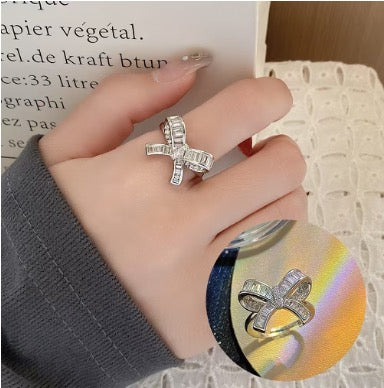 Silver Diamanté Cluster Bow Ring