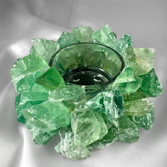 Green Fluorite Crystal Tea-Light Holder