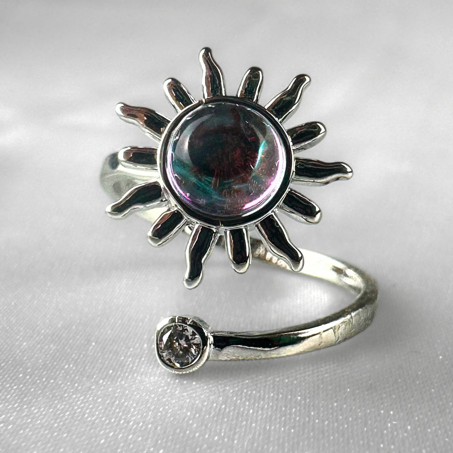 Iridescent Sun Silver  Adjustable Spinner Ring