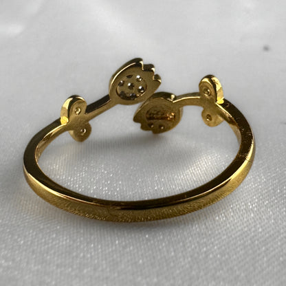 Gold Adjustable Diamanté Rose Ring