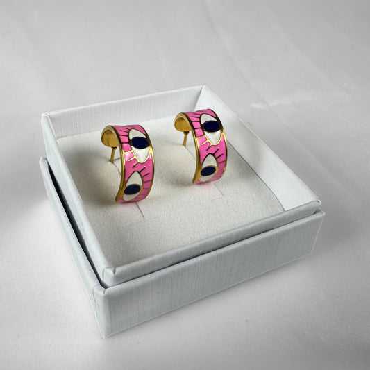 Pink Evil Eye Huggie Hoops