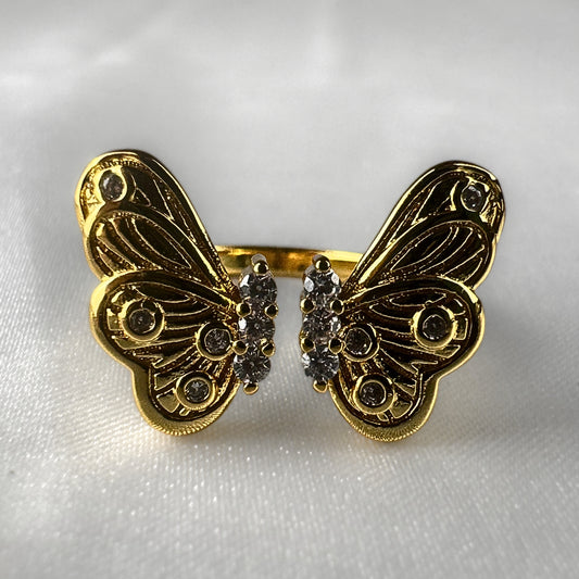Large Open Gold Adjustable Butterfly Ring