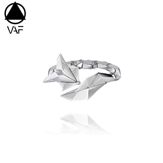 Adjustable Geometric Silver Titanium Fox Ring
