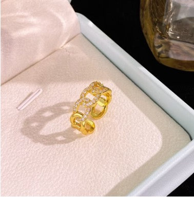 Gold Diamanté Large Chain Ring