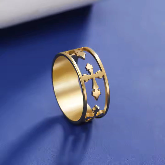 Gold Stainless Steel Cross Celtic Ring