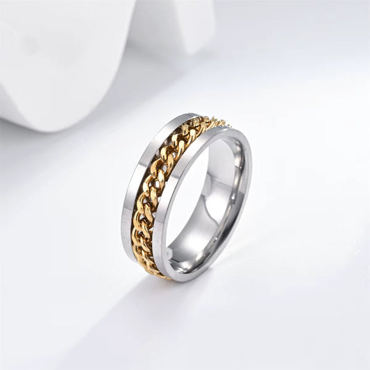 Stainless Steel Gold Chain Spinner Ring