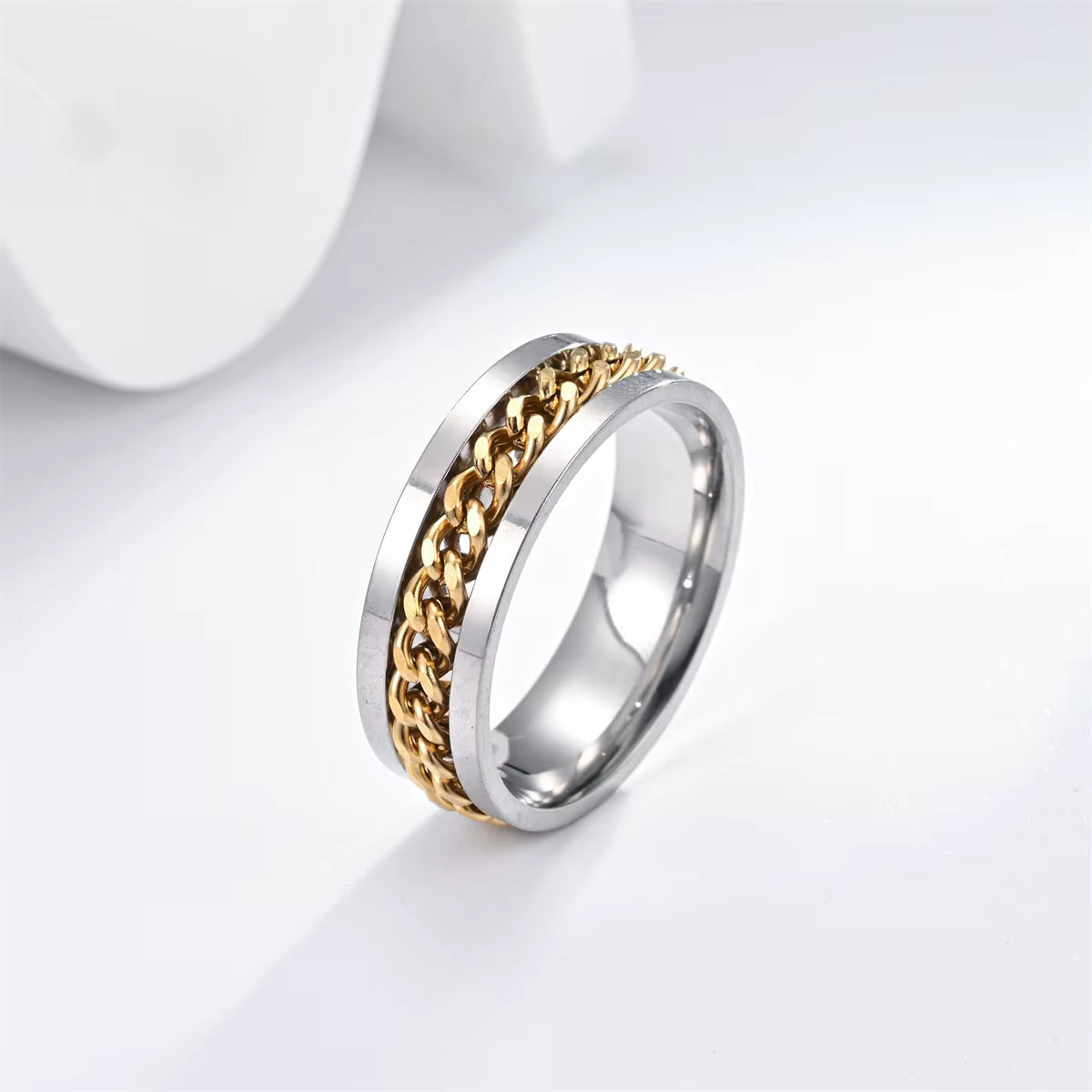 Stainless Steel Gold Chain Spinner Ring