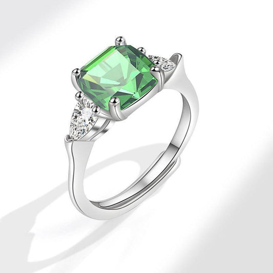 Adjustable Silver Green Zircon Ring