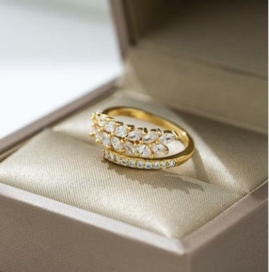 Gold Leaf with Diamanté Wrap Ring