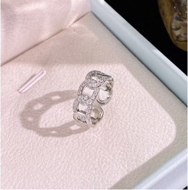 Silver Diamanté Large Chain Ring