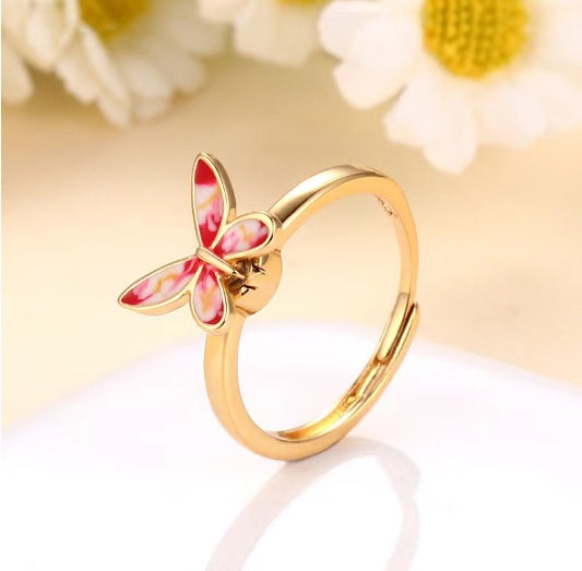 Enamel "Marbled" Butterfly Gold Adjustable Ring