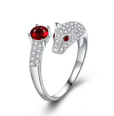Silver Diamanté Red Panther Ring