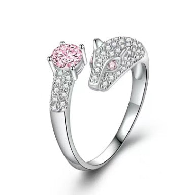 Silver Diamanté Pink Panther Ring