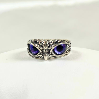 Silver Owl Ring with Purple Eyes - Dylan's Den Crystal Shop