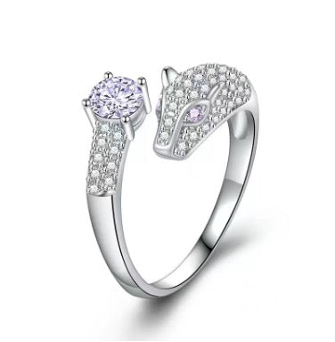 Silver Diamanté Purple Panther Ring