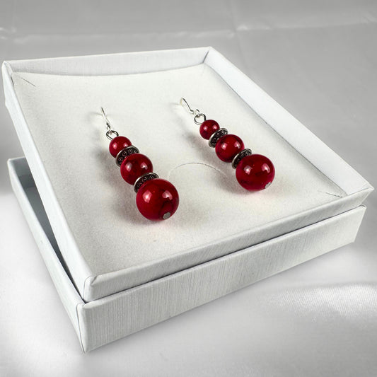 Red Howlite Triple Drop Earrings