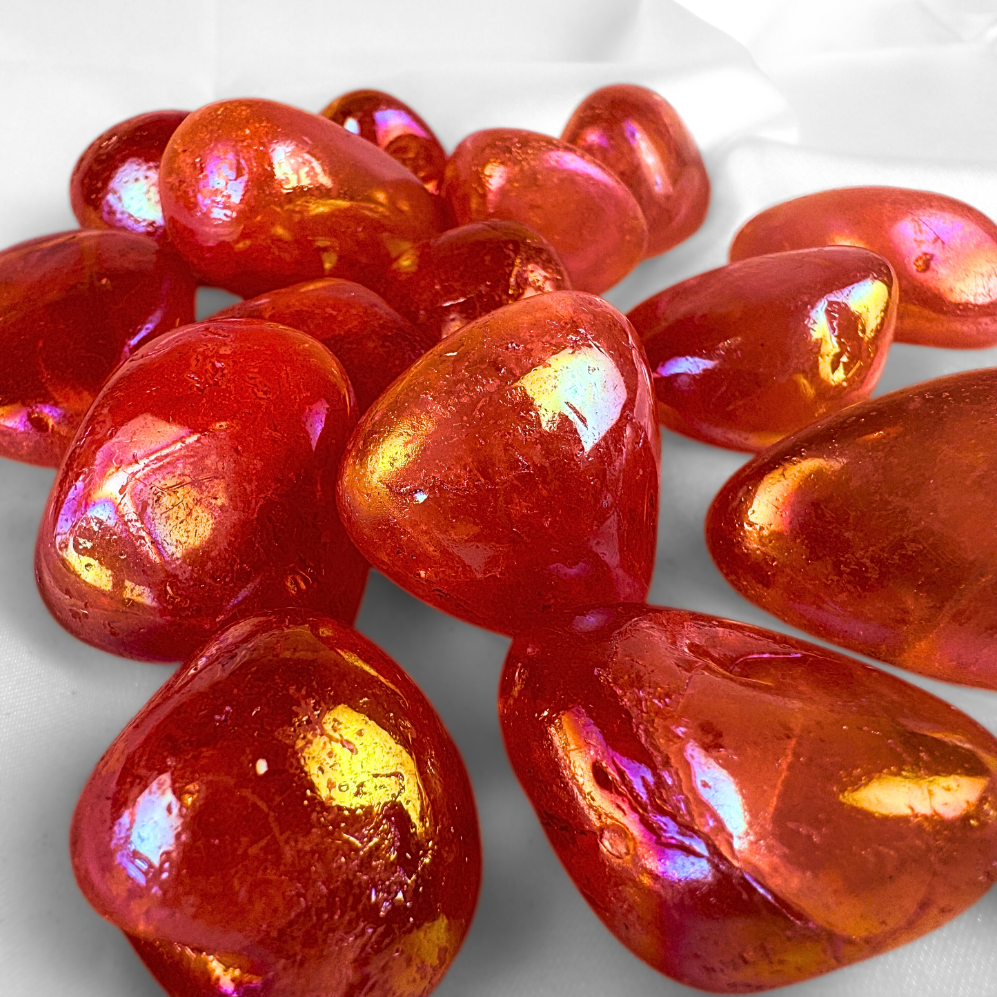 Red Tangerine Aura Crystal Tumblestone