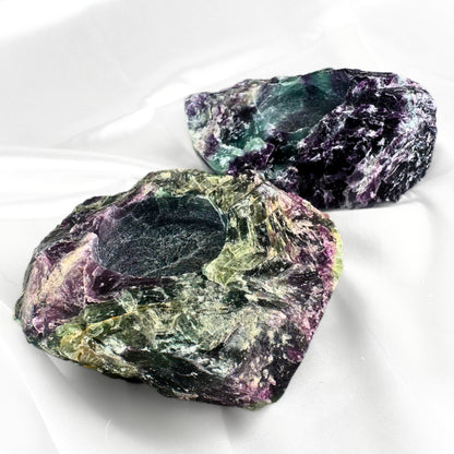 Rough Rainbow Fluorite Crystal Tea-Light Holder