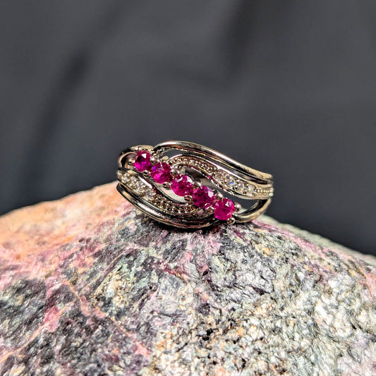 Silver Plated Pink Zircon Diamanté Ring