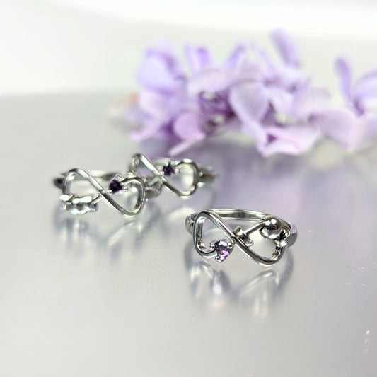 February Silver Plated Adjustable Infinity Birth Stone Ring (Synthetic)