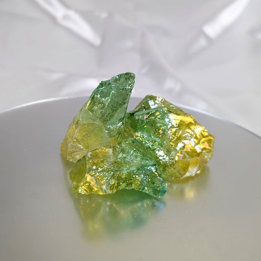 ROUGH GREEN AND YELLOW AURA CRYSTAL