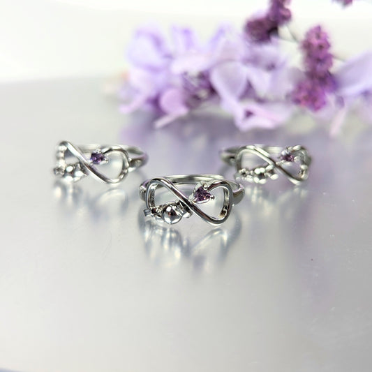 June Infinity Silver Plated Adjustable Birth Stone Ring (Synthetic)