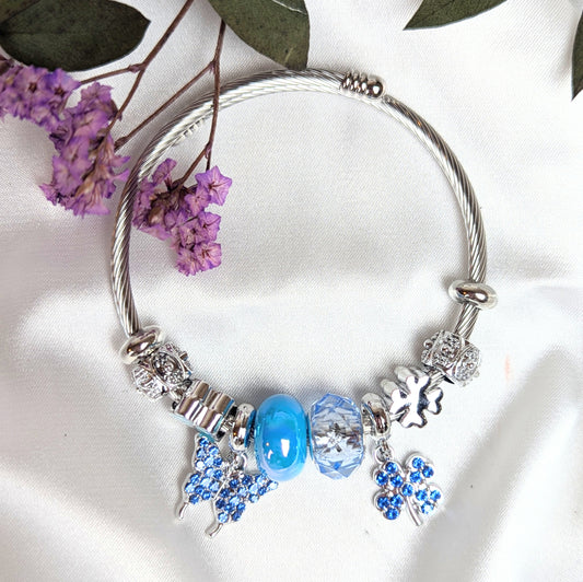 Blue Butterfly and Clover Charm Bracelet