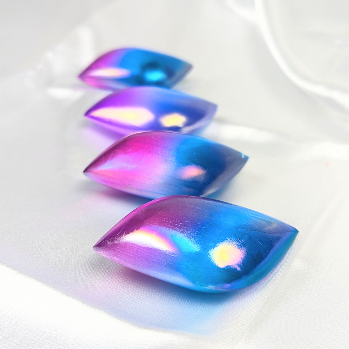 Rainbow Aura Satin Spar Palm Stones