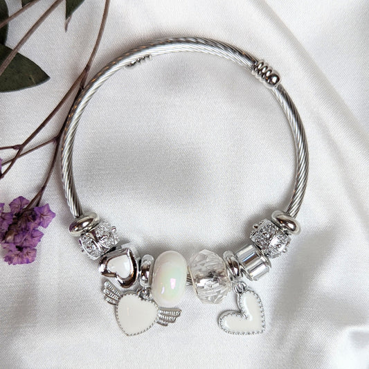 White Hearts Charm Bracelet