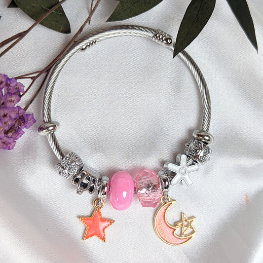 Peach Moon and Star Charm Bracelet