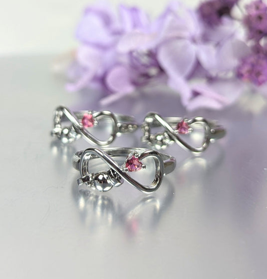 July Infinity Silver Plated Adjustable Birth Stone Ring (Synthetic)