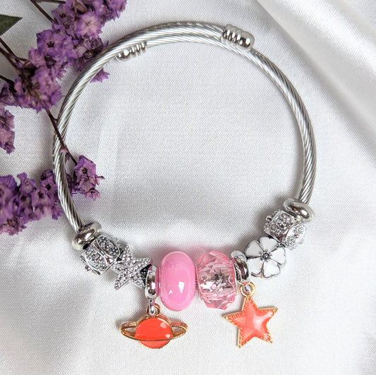 Peach Planet and Star Charm Bracelet