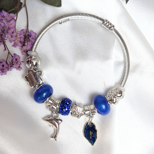 Blue Leaf and Dolphin Charm Bracelet