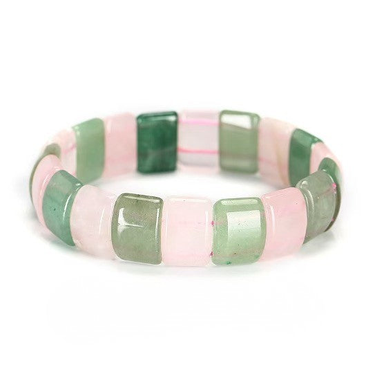 Rose Quartz and Green Aventurine Square Beaded Bracelet