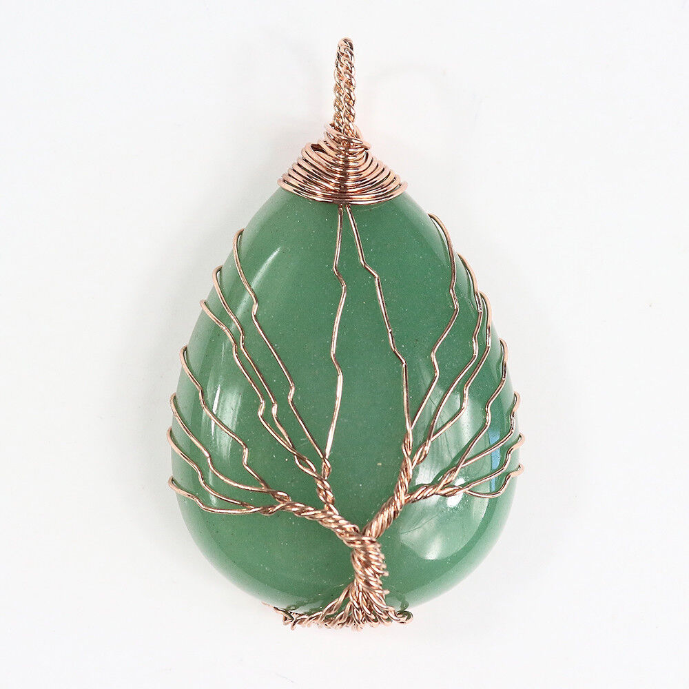 Foxy Large Wire Wrapped Tree of Life Teardrop Crystal  Necklace